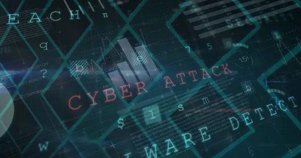 Image of cyber attack warning text with data processing on green background. digital interface, global connection and communication concept digitally generated image.