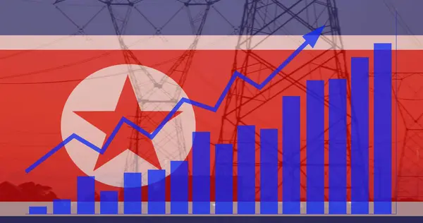 Image of statistics and data processing over flag of north korea. Business, communication, digital interface, finance and data processing concept digitally generated image.