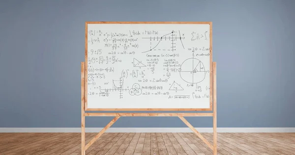 Digital Image Mathematical Equations Figures Appearing White Board Wood Frame — Stock Photo, Image
