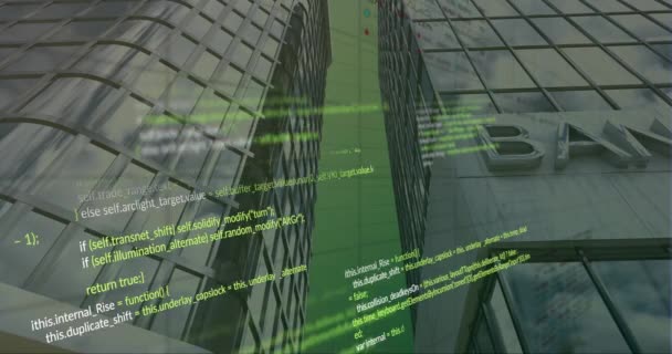 在银行大楼上激活金融数据处理 全球金融 计算和数据处理概念 — 图库视频影像