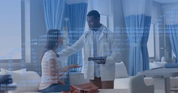 Animering Dna Strängen Över Olika Manliga Läkare Och Patient Sjukhus — Stockvideo