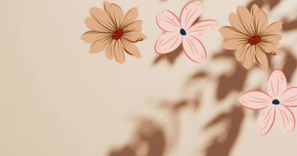 Animação Silhuetas Ramo Com Folhas Flores Sobre Fundo Bege Natureza — Vídeo de Stock