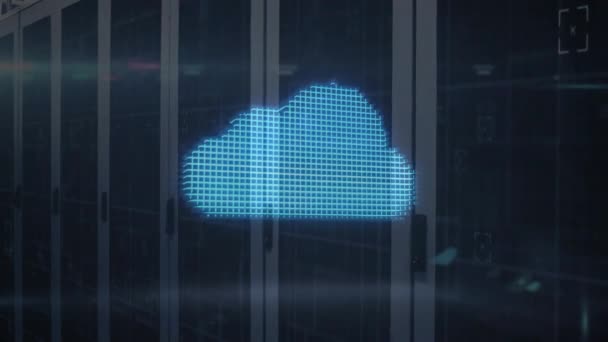Animation Cloud Hængelås Ikoner Med Lette Stier Serverrummet Global Teknologi – Stock-video