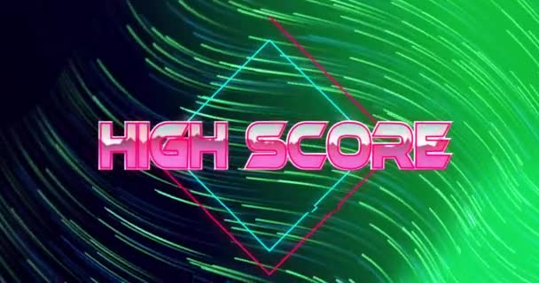 Animation High Score Text Light Trails Green Background Communication Social — Stock Video