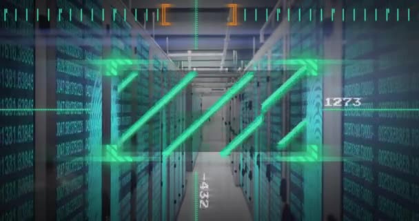 Animação Dados Processamento Scanner Retangular Sobre Sala Servidor Computador Rede — Vídeo de Stock