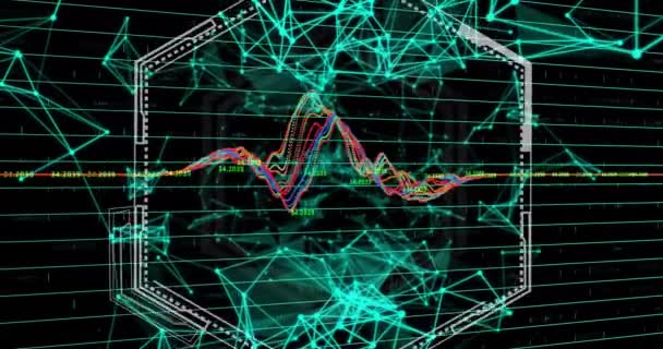 黒の背景に接続のネットワーク上のデータ処理のアニメーション グローバル金融 コンピューティング デジタルインターフェースの概念デジタル生成されたビデオ — ストック動画
