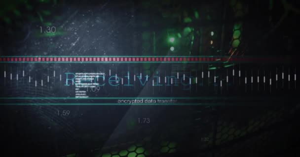 Animatie Van Het Ontvangen Versleutelde Datatekst Interfaceverwerking Boven Serverruimte Netwerk — Stockvideo
