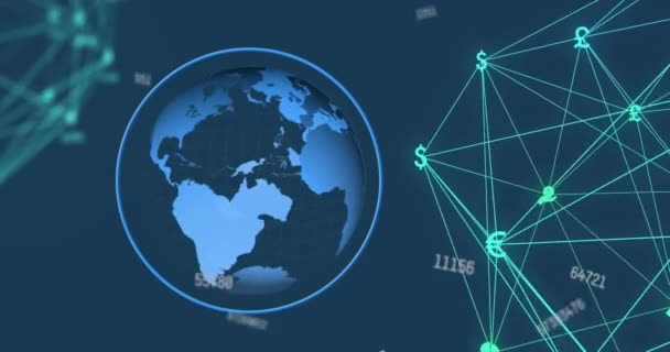 Animação Números Globo Redes Conexões Conceito Finanças Globais Negócios Conexões — Vídeo de Stock
