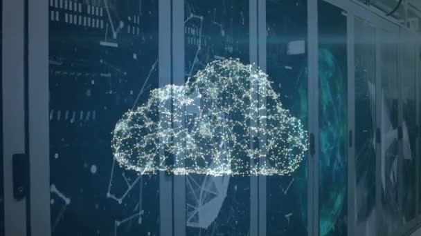 Animation Cloud Hængelås Ikoner Med Netværk Forbindelser Serverrummet Global Teknologi – Stock-video
