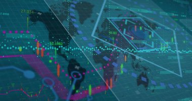 Dünya haritası üzerinde tarama ve veri işlemenin resmi. dijital arayüz, küresel bağlantı ve dijital olarak oluşturulmuş görüntü konsepti.