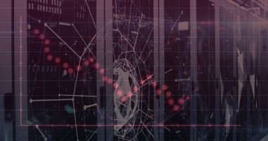 Sunucular üzerindeki grafiklerin ve bağlantıların resmi. Küresel ağ, bağlantılar, iletişim, veri işleme, finans ve teknoloji konsepti dijital olarak oluşturuldu.