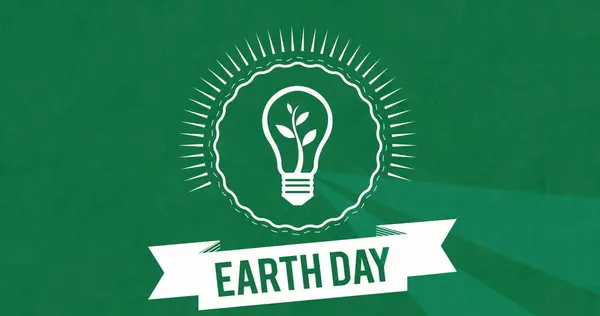 Image of rotating green background and earth day with bulb. environment, sustainability, ecology, renewable energy, global warming and climate change awareness.