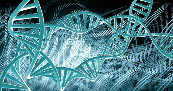 Image Dna Strands Spinning Glowing Light Trails Dark Background Global — Stock Photo, Image