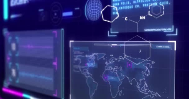 Animace Chemického Vzorce Nad Zpracováním Dat Modrém Pozadí Globální Technologie — Stock video