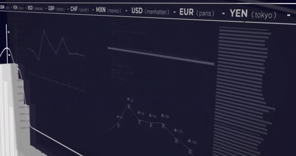 Animación Del Procesamiento Datos Financieros Con Escaneo Alcance Sobre Fondo — Vídeos de Stock
