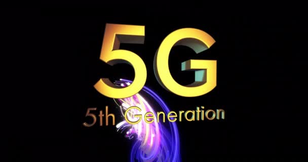 Animation 5Th Generation Text Light Trails Black Background Global Technology — Stock Video