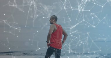 Spor yaparken dinlenen erkek sporcu üzerinden hareket eden iletişim ağı görüntüsü. 