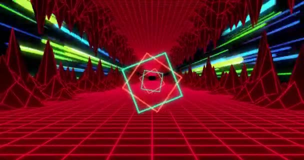 Animatie Van Videospel Scherm Met Neon Metaverse Patten Zwarte Achtergrond — Stockvideo