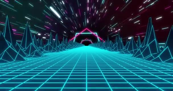 Siyah Arkaplanda Neon Patenti Olan Video Oyunu Ekranının Animasyonu Küresel — Stok video