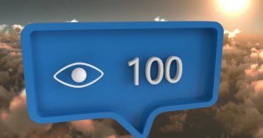 Bulutların üzerinde sayılar olan konuşma baloncuğu. küresel sosyal medya ve iletişim konsepti dijital olarak oluşturulmuş görüntü.