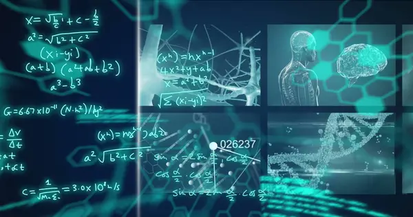 Bild Mathematischer Formeln Und Wissenschaftlicher Datenverarbeitung Über Bildschirme Globales Wissenschafts — Stockfoto