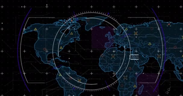Animacja Zakresu Przetwarzania Danych Mapie Świata Globalne Finanse Biznes Połączenia — Wideo stockowe