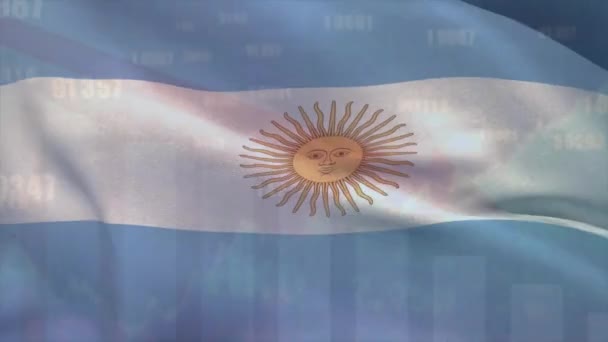 Анимация Обработки Финансовых Данных Над Флагом Аргентины Мировые Финансы Бизнес — стоковое видео