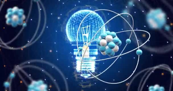 Animatie Van Atomaire Structuren Gloeilampen Netwerken Blauwe Achtergrond Netwerk Data — Stockvideo