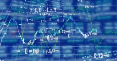 Simgeler ve veri işleme ile dijital arayüzün resmi. Küresel bilgisayar ağı teknolojisi dijital olarak oluşturulan resmi finanse eder.