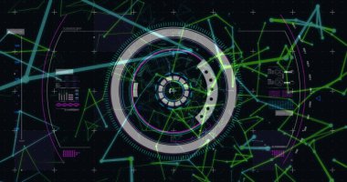 Siyah arkaplanda tarama ve veri işleme görüntüsü. dijital arayüz küresel bağlantı ve dijital olarak oluşturulan iletişim konsepti.