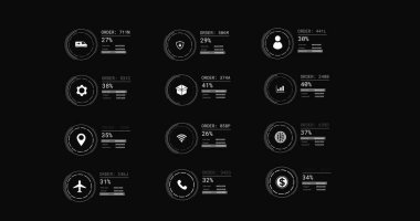 Siyah arkaplanda veri işleme simgelerinin resmi. Küresel dağıtım, gemicilik ve perakende konsepti dijital olarak oluşturuldu.