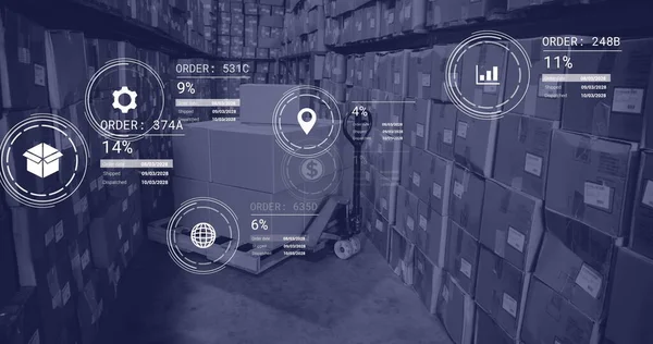 Image Icons Data Processing Warehouse Global Delivery Shipping Retail Concept — Stock Photo, Image