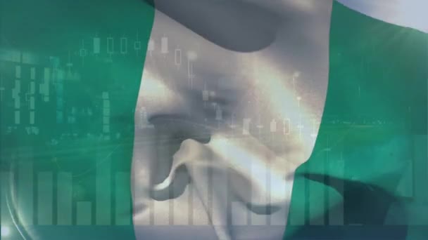 Animation Traitement Des Données Financières Sur Drapeau Nigéria Global Finance — Video