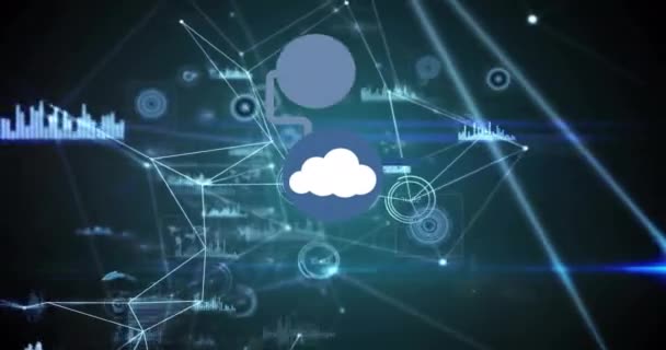 Animacja Chmury Ikon Nad Siecią Połączeń Ciemnym Tle Globalne Finanse — Wideo stockowe