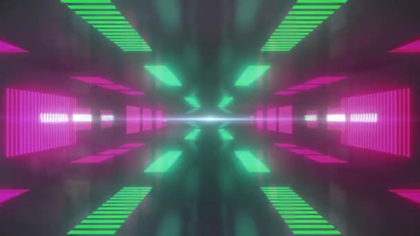 Animatie Van Roze Groen Bewegende Lichttunnel Donkere Achtergrond Licht Abstract — Stockvideo