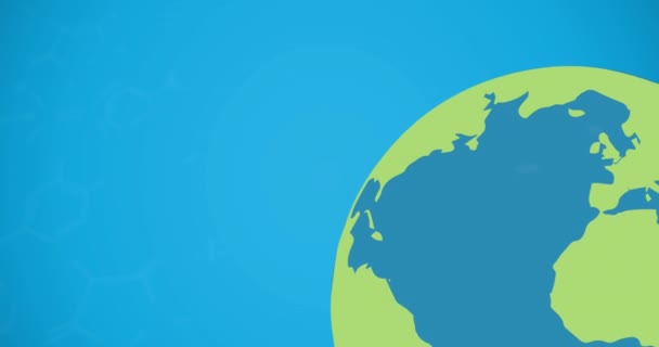 Animace Šťastného Pozemského Textu Kruhy Celém Světě Modrém Pozadí Digitálně — Stock video
