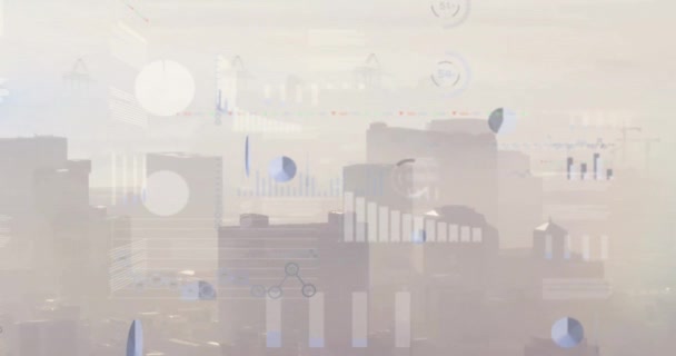 Şehirdeki Finansal Veri Işleme Animasyonu Küresel Finans Bağlantılar Hesaplama Veri — Stok video