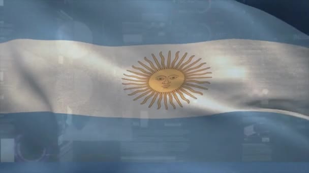 Анимация Обработки Финансовых Данных Над Флагом Аргентины Мировые Финансы Бизнес — стоковое видео