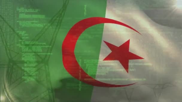 Κινούμενα Σχέδια Επεξεργασίας Χρηματοοικονομικών Δεδομένων Πάνω Από Σημαία Της Αλγερίας — Αρχείο Βίντεο