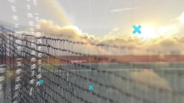 Animation Eines Netzwerks Von Mediensymbolen Und Daten Über Dem Himmel — Stockvideo
