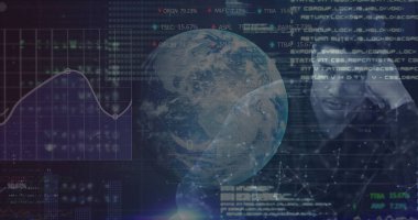 Simgeler ve veri işleme ile dijital arayüzün resmi. Dijital olarak oluşturulan küresel bilgisayar ağı teknolojisi kavramı.