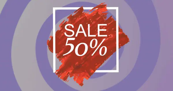 赤と紫の円のホワイトフレームで50パーセントのテキストを販売する画像 レトロ小売 ショッピング 貯蓄の概念デジタル生成されたイメージ — ストック写真