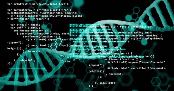 Image Dna Strand Scientific Data Processing Black Background Global Science — Stock Photo, Image