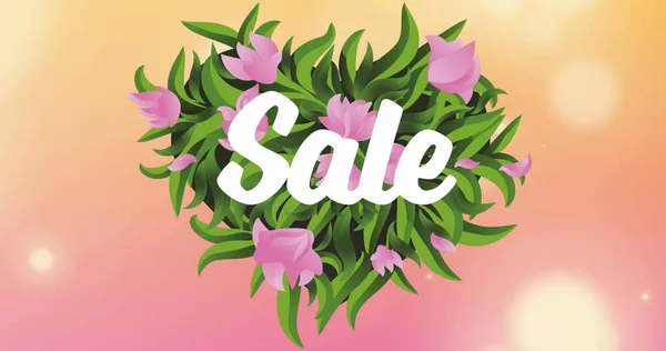 オレンジ色の背景の花の上に白い文字で販売テキストのイメージ ショッピング 貯蓄の概念デジタル生成されたイメージ — ストック写真