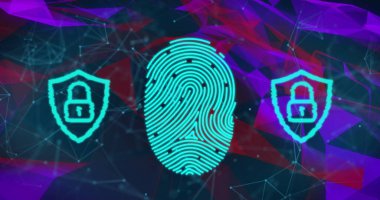 Biyometrik parmak izleri ve çevrimiçi güvenlik kilidi olan bir ağ görüntüsü. global teknoloji bağlantısı dijital arayüz konsepti dijital olarak oluşturulmuş görüntü.