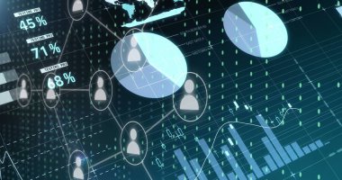 Bağlantılar ve veri işleme resimleri. Dijital arayüz, bulut hesaplama ve veri işleme kavramı dijital olarak oluşturuldu.