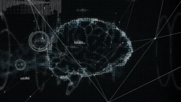 黑暗背景下人脑 Dna链和数据处理的动画 全球科学 计算和数据处理概念 — 图库视频影像