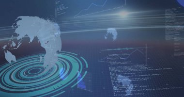 Kapsam taraması ve şebeke üzerindeki dijital gezegen dünyalarının görüntüsü. küresel bağlantılar, veri işleme ve dijital arayüz konsepti dijital olarak oluşturulmuş resim.