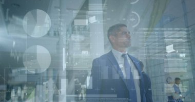 İş adamının istatistiksel görüntüsü. küresel iş, veri işleme ve dijital arayüz kavramı dijital olarak oluşturulmuş görüntü.