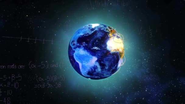 Animace Zpracování Matematických Dat Celém Světě Globální Věda Znalosti Propojení — Stock video